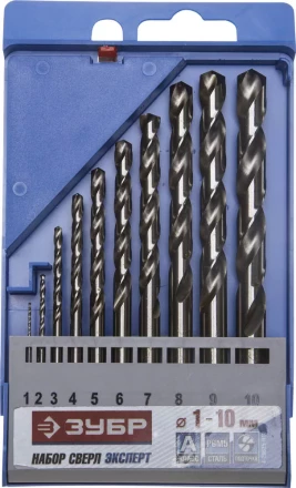 Набор ЗУБР &quot;ЭКСПЕРТ&quot;: Свёрла  по металлу, цилиндрический хвостовик, быстрорежущая сталь Р6М5, 1-10мм, 10шт 4-29625-H10 купить в Ноябрьске