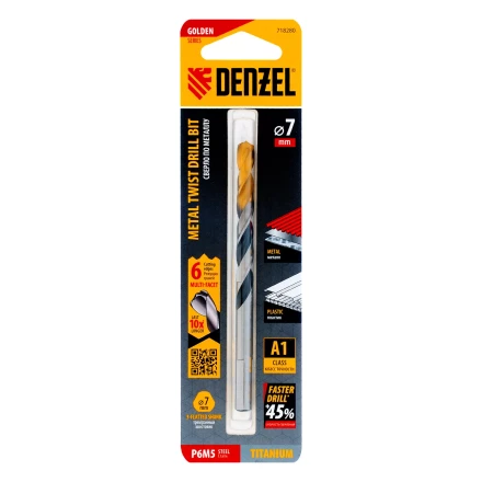 Сверло спиральное по металлу Denzel 7,0 x 109мм, Р6М5, Golden Tip, многогранная заточка 718280 купить в Ноябрьске