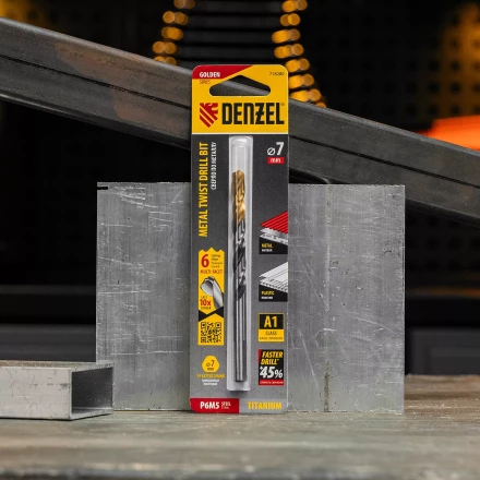 Сверло спиральное по металлу Denzel 7,0 x 109мм, Р6М5, Golden Tip, многогранная заточка 718280 купить в Ноябрьске