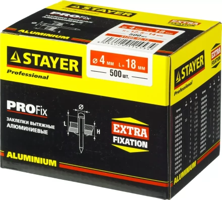 Заклепки PROFIX алюминиевые, 4,0х18мм, 500шт, STAYER Professional 31205-40-18 31205-40-18 купить в Ноябрьске