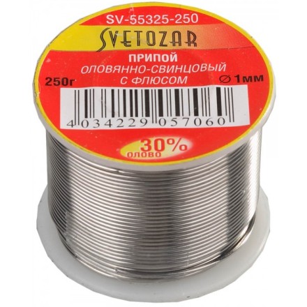 Припой СВЕТОЗАР оловянно-свинцовый, 30% Sn / 70% Pb, 250гр SV-55325-250 купить в Ноябрьске