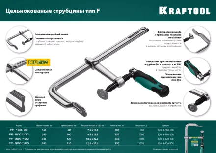 Струбцина KRAFTOOL FORGE тип F,цельнокованая 32014-100-200 купить в Ноябрьске