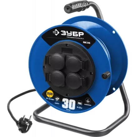 Удлинитель на катушке &quot;ПВС 315&quot;, 30 м, 3500 Вт, 4 гнезда, IP44, ПВС 3х1,5 кв мм, ЗУБР 55081-30 купить в Ноябрьске