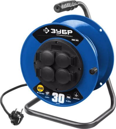 Удлинитель на катушке &quot;ПВС 315&quot;, 30 м, 3500 Вт, 4 гнезда, IP44, ПВС 3х1,5 кв мм, ЗУБР 55081-30 купить в Ноябрьске