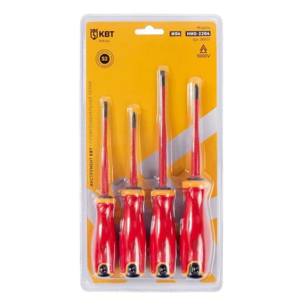 Набор диэлектрических отверток КВТ SLIM VDE НИО-2204 сталь S2, профиль SL, PH, 4 шт. (88931) купить в Ноябрьске