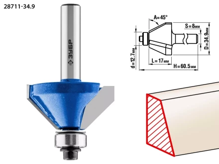 ЗУБР 34.9 x 16 мм, фреза кромочная калевочная (фасочная) №9, Профессионал (28711-34.9) купить в Ноябрьске
