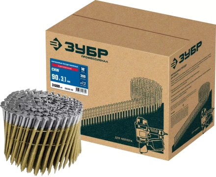 ЗУБР CNW 90 х 3.1 мм, барабанные гвозди рифленые оцинкованные, 3600 шт (305383-90) купить в Ноябрьске