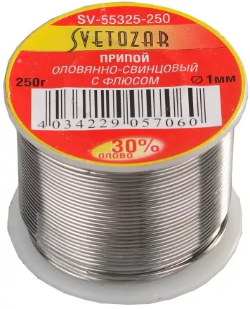 Припой СВЕТОЗАР оловянно-свинцовый, 30% Sn / 70% Pb, 250гр SV-55325-250 купить в Ноябрьске