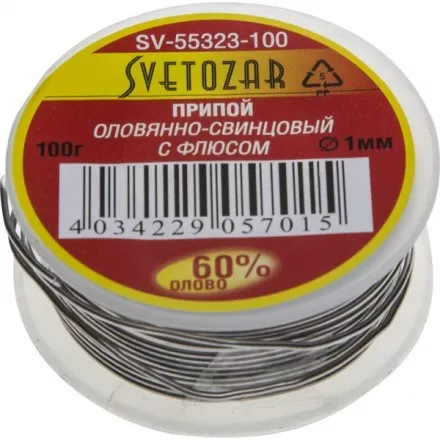 Припой СВЕТОЗАР оловянно-свинцовый, 60% Sn / 40% Pb, 100гр SV-55323-100 купить в Ноябрьске