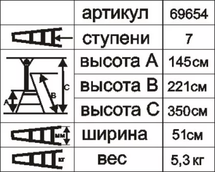 Стремянка &quot;Энкор&quot; 7 ступеней 145см 69654 купить в Ноябрьске