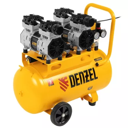 Компрессор безмасляный, малошумный Denzel DLS 1500/50, 1500 ВТ, 2x750, 50 л, 260 л/мин купить в Ноябрьске
