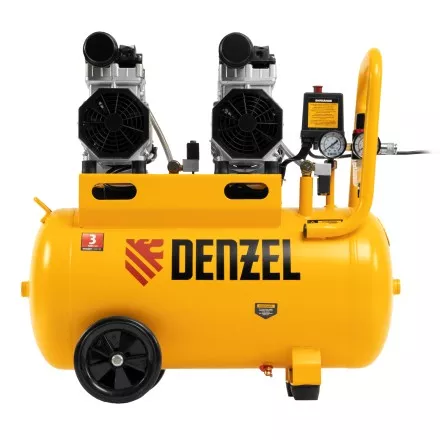 Компрессор безмасляный, малошумный Denzel DLS 1500/50, 1500 ВТ, 2x750, 50 л, 260 л/мин купить в Ноябрьске