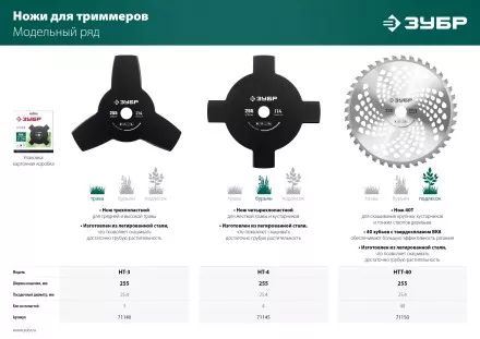 ЗУБР НТ-3, 255 мм, 3T, нож для триммера (71140) купить в Ноябрьске