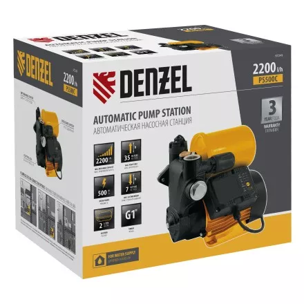 Насосная станция Denzel PS500C, 500 Вт, напор 35 м, 2200 л/ч, ресивер 2 л, блок управления 97249 купить в Ноябрьске