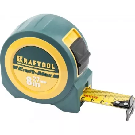 Рулетка KRAFTOOL &quot;Kraft-Max&quot;, длинный вылет, нейлон покрытие, упрочненный двухкомп корпус, 8м/27мм 34127-08-27 купить в Ноябрьске