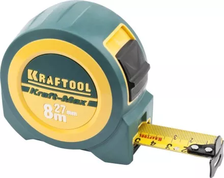 Рулетка KRAFTOOL &quot;Kraft-Max&quot;, длинный вылет, нейлон покрытие, упрочненный двухкомп корпус, 8м/27мм 34127-08-27 купить в Ноябрьске