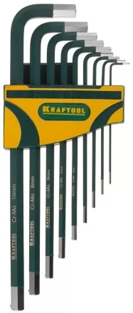 Набор ключей имбусовых KRAFTOOL &quot;INDUSTRIE&quot; длинные,Cr-Mo сталь(S2),хромир покрытие с противоскол напыл,HEX1,5-10мм,9шт 27443-H9 купить в Ноябрьске