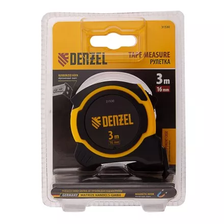 Рулетка Denzel 3м х 16мм, двухкомп. корпус, магнитный обрезиненный зацеп, 31530 купить в Ноябрьске