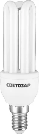 Энергосберегающая лампа СВЕТОЗАР &quot;U-КЛАССИКА&quot;спираль,цоколь E14(миньон),Т2,3U,яркий белый свет(4000К), 8000час,12Вт(60) 44314-12 купить в Ноябрьске