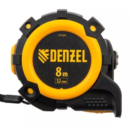 Рулетка Denzel 8м х 32мм, автоматич. фиксац., нейлон. покрытие, магнит. зацеп, двухстор. разметка, 31524 купить в Ноябрьске