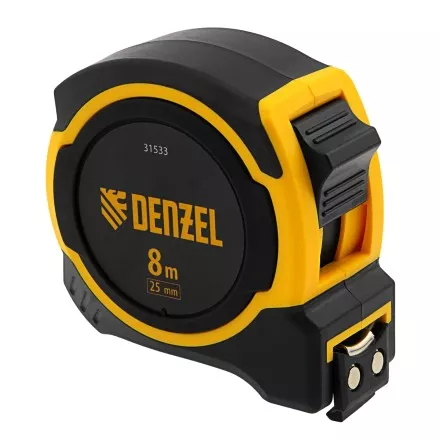 Рулетка Denzel 8м х 25мм, двухкомп. корпус, магнитный обрезиненный зацеп, 31533 купить в Ноябрьске