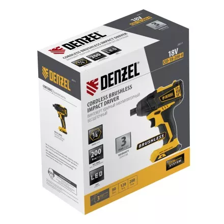 Винтоверт ударный аккумуляторный Denzel 26511 бесщеточный CID-IB-200-0, 18В Li-Ion купить в Ноябрьске