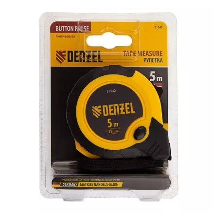 Рулетка Denzel 5м х 19мм, двухкомп. корпус, кнопка-пауза, 31542 купить в Ноябрьске