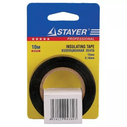 Изолента, STAYER Profi 12292-D-15-10, ПВХ, на карточке, 15мм х 10м х 0,18мм, черная 12292-D-15-10 купить в Ноябрьске