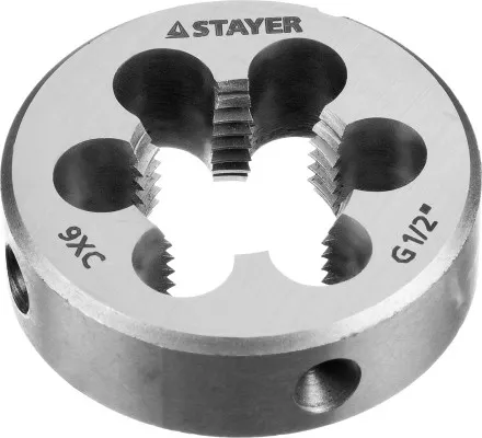 Плашка круглая ручная STAYER &quot;MASTER&quot;, сталь 9ХС, для трубной резьбы G 1/2`` 28029-1/2 купить в Ноябрьске
