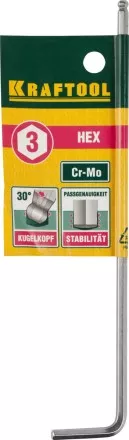 Ключ KRAFTOOL &quot;INDUSTRIE&quot; имбусовый, длинный c шариком, Cr-Mo, хромосатинированное покрытие, HEX 3 27437-3 купить в Ноябрьске