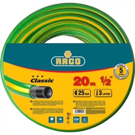 Шланг RACO CLASSIC поливочный, 25атм., армированный, 3-х слойный, 1/2&quot;х20м 40306-1/2-20_z01 купить в Ноябрьске