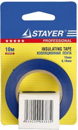 Изолента, STAYER Profi 12292-B-15-10, ПВХ, на карточке, 15мм х 10м х 0,18мм, синяя 12292-B-15-10 купить в Ноябрьске