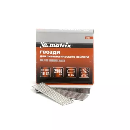 Гвозди 16GA для пневм. нейлера сечение 1,6х1,4 длина 19 мм 2500 шт MATRIX 57601 купить в Ноябрьске