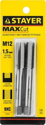 Комплект метчиков STAYER &quot;MASTER&quot;, сталь 9ХС, М12х1,5, 2 шт 28025-12-1.5-H2 купить в Ноябрьске
