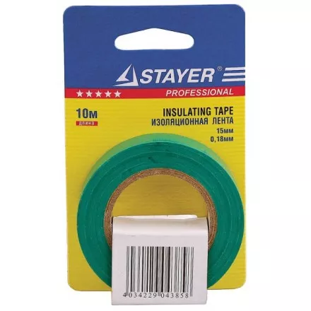 Изолента, STAYER Profi 12292-G-15-10, ПВХ, на карточке, 15мм х 10м х 0,18мм, зеленая 12292-G-15-10 купить в Ноябрьске