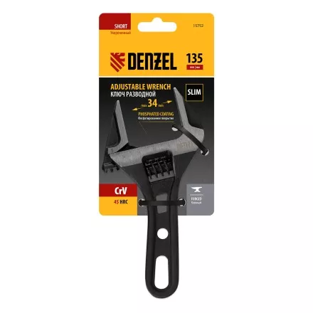 Ключ разводной Denzel 135 мм, CrV, кованый, укороченная рукоятка 15752 купить в Ноябрьске