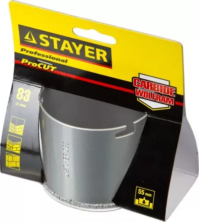Коронка STAYER &quot;PROFESSIONAL&quot; кольцевая с карбидно-вольфрамовой крошкой, d=83мм 33345-83 купить в Ноябрьске
