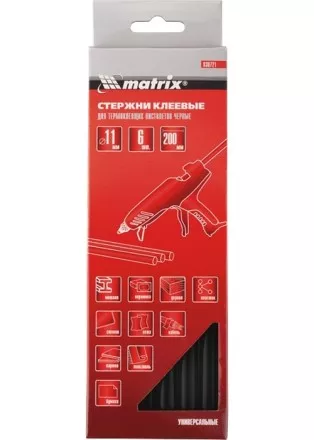 Стержни клеевые, чёрный, 11*200мм, 6 шт./упак. MATRIX 930721 купить в Ноябрьске