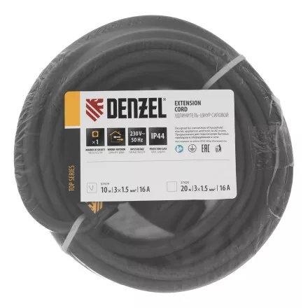 Удлинитель-шнур силовой Denzel Top Series, КГТТ, 10м, 1 розетка, 3 x 1,5 мм, 3 м 37419 купить в Ноябрьске