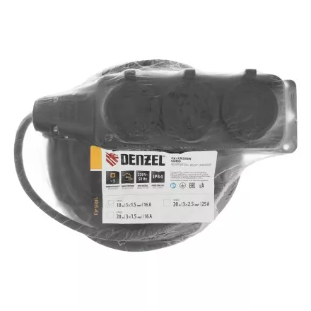 Удлинитель-шнур силовой Denzel Top Series 37421, КГТТ, 10м, 3 розетки, 3 x 1,5 мм, 3 м купить в Ноябрьске