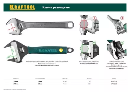 Ключ разводной SlimWide-S, 200 / 38 мм, KRAFTOOL 27263-20 купить в Ноябрьске