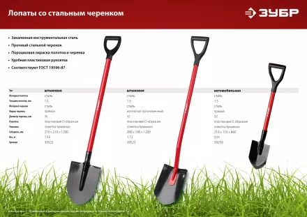 ЗУБР МАСТЕР, 280 х 190 х 1200 мм, полотно 1.5 мм, закалено, стальной изогнутый черенок с рукояткой, штыковая лопата (39523) купить в Ноябрьске