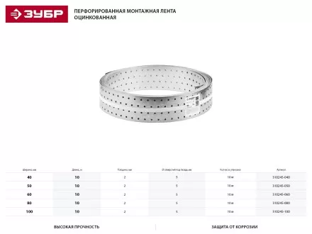 Перфорированная монтажная лента ЗУБР &quot;МАСТЕР&quot;, 50х2,00мм, 10м 310245-050 купить в Ноябрьске