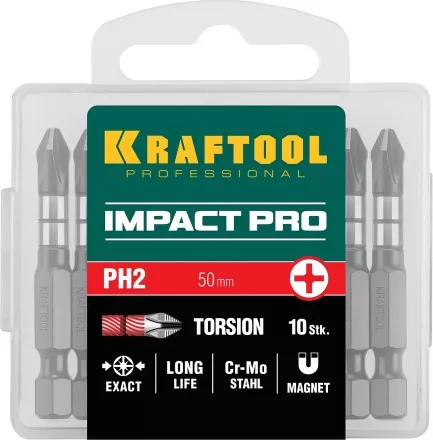 Биты для ударных шуруповертов KRAFTOOL Impact Pro PH 26191-2-50-S10 купить в Ноябрьске