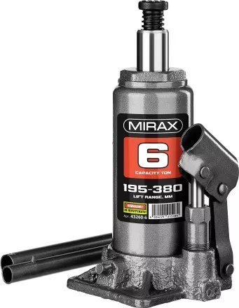 Домкрат гидравлический бутылочный, 6т, 195-380 мм, MIRAX 43260-6 43260-6 купить в Ноябрьске