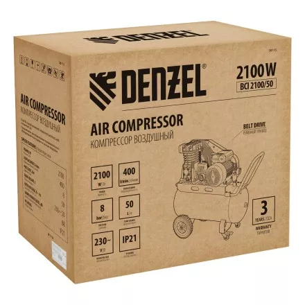 Компрессор воздушный рем. привод Denzel BCI 2100/50, 2,1 кВт, 50 литров, 400 л/мин купить в Ноябрьске