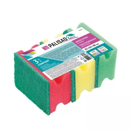Губки для посуды профильные Comfort, 87 x 65 x 40 мм, 3 шт., Home Palisad 923555 купить в Ноябрьске