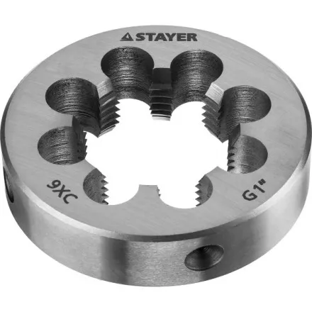 Плашка круглая ручная STAYER &quot;MASTER&quot;, сталь 9ХС, для трубной резьбы G 1`` 28029-1 купить в Ноябрьске