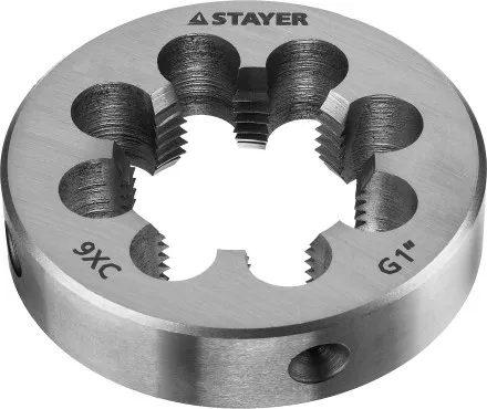 Плашка круглая ручная STAYER &quot;MASTER&quot;, сталь 9ХС, для трубной резьбы G 1`` 28029-1 купить в Ноябрьске