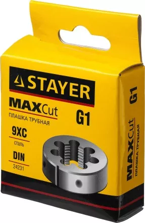 Плашка круглая ручная STAYER &quot;MASTER&quot;, сталь 9ХС, для трубной резьбы G 1`` 28029-1 купить в Ноябрьске